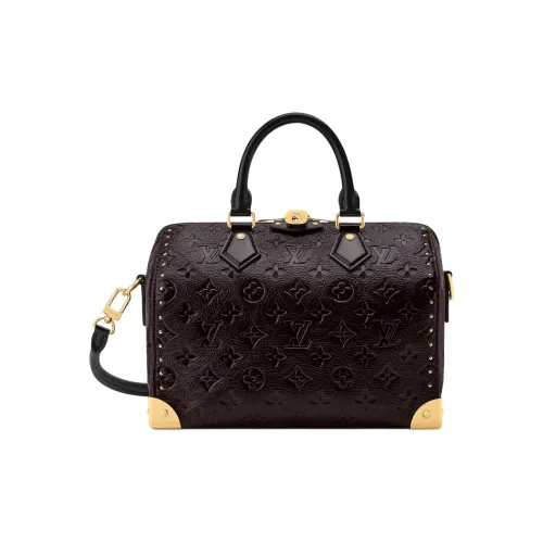 LOUIS VUITTON Speedy Корова Кожа Бостон Сумка Сумка Женская Черная