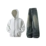 Белый Фотиния Серый Свитшот + Синие Зеленые Джинсы