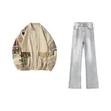 Хаки куртка + дымчато-серые джинсы