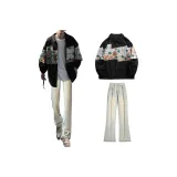 Чёрная куртка + жёлтые джинсы цвета глины