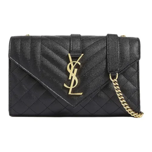 SAINT LAURENT Конверт Grained Телячья кожа Сумка-конверт Сумки через плечо Сумка на плечо Маленькая Женская Черная