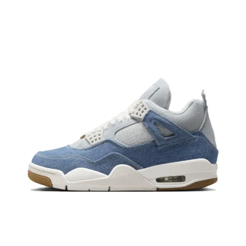 Jordan Air Джордан 4 TEX 'Worn Синий' Противоскользящий MID Топ Винтажные баскетбольные кроссовки Женские Белые Синие