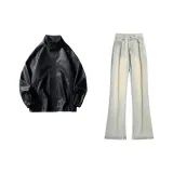 Черная кожаная куртка + черные джинсы