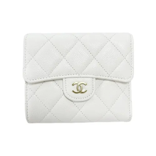 CHANEL Зернистая кожа личи коровья кожа кошелек с застежкой-монета женский белый