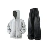 Свитшот серого цвета из конопли + черные джинсы