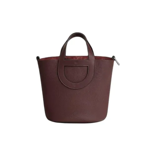 HERMES In The Loop Clemence Bullhide с Swift Телячья кожа Корзинка-сумка Свиной нос Сумка-ведро Сумка Женская Красно-коричневый