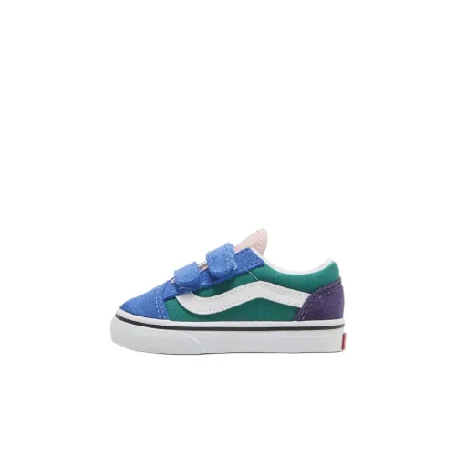 Vans Old Skool V Low Топ Обувь для малышей Синий зеленый Белый Infant And Toddler