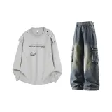 Gray Top + Vintage Blue Pants  
Серый топ + винтажные синие штаны
