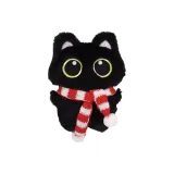 Большеглазый Черный Угольный Шар Котенок Подвеска + Красная Клетчатая Шарф