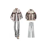 Куртка цвета экрю + джинсы цвета дымчатого серого