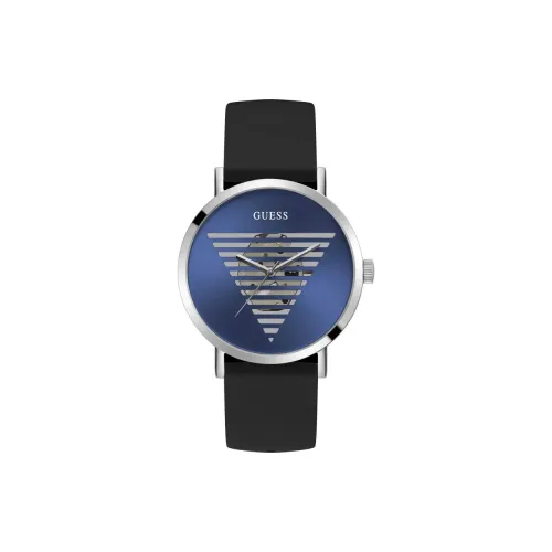GUESS Мужские часы Кварцевый механизм Силиконовый ремешок 44 мм Синий циферблат