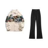 Хаки куртка + черные джинсы