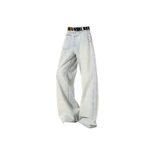 PISYPOX Washed Light Blue Unisex Jeans PISYPOX Промытый Светло-Синий Унисекс Джинсы