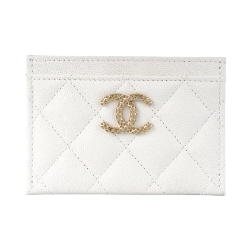 CHANEL С рельефом Тисненый Блестящий Личи Кожа Телячья кожа Картхолдер Маленький Women's White