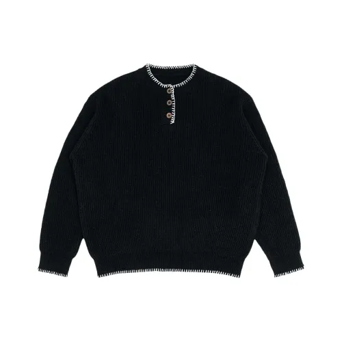 IN EXISTENCE Ручная вышивка Генри Пуловер с воротником из смешанной пряжи Унисекс