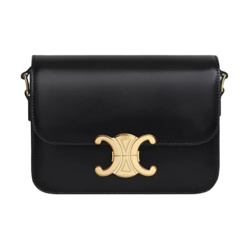 CELINE Teen Triomphe Блестящая сумка из коровьей кожи сумка через плечо сумка через плечо женская черная