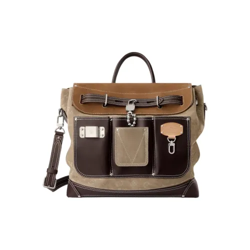 LOUIS VUITTON NIGO Collaboration Steamer Замша Коровья кожа Сумка через плечо Сумка Мужская Коричневая