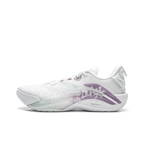 Подкладка Устойчивая к истиранию Отскок Сцепление Низкий Топ Баскетбольные кроссовки Мужские Белый Фиолетовый