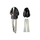 Чёрная куртка + жёлтые джинсы цвета глины