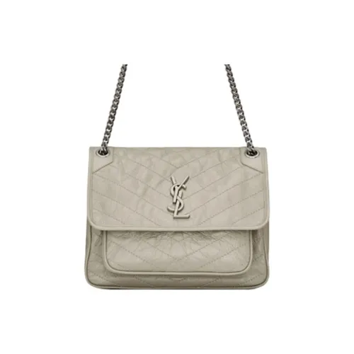 SAINT LAURENT Niki Кожа Хобо Сумка Сумка с цепочкой Сумка через плечо Сумка на плечо Средняя Женская Белая