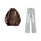 Кофейная куртка + дымчато-серые джинсы