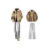 Куртка цвета верблюжьего меха + дымчато-серые джинсы