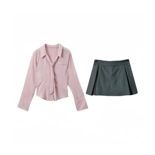 GORGEOUSIDEA Розовый топ + Серый короткий топ, женский комплект с юбкой