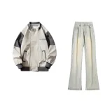 Серый куртка + желтые джинсы из глины