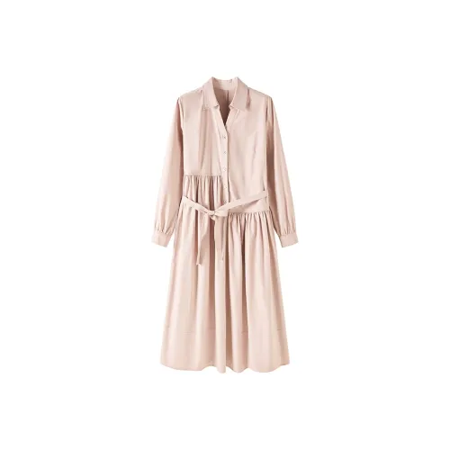 Розовые женские длинные платья с длинными рукавами