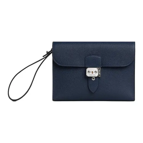 HERMES Sac A Depeches Epsom Телячья кожа Клатч Мужской 7K BLEU Abysse Глубокое море Синий