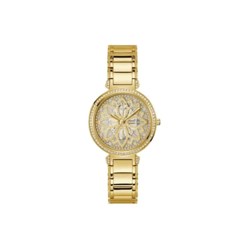 GUESS Женские часы Кварцевый механизм, корпус из нержавеющей стали, ремешок 36 мм, золотистый циферблат