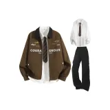 Кофейный + Белый Рубашка + Черные Повседневные Штаны