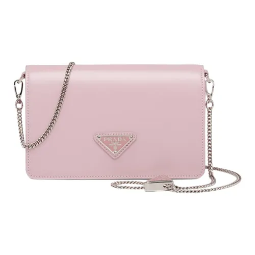 PRADA Блестящая кожа через плечо сумка клатч цепочка женский снежно-розовый