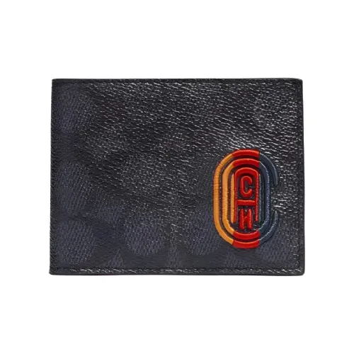 COACH Billfold Wallet Холст с кожей Держатель для карт Клатч Мужской Угольный Черный Монограмма