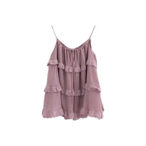 LOWEAR Винтаж Рюш Кружево Мини Майка с бретелями Женская