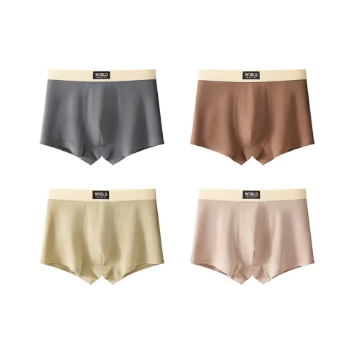 Хлопок 4 пачки Темно-серый + Красный Коричневый + Травяной Зеленый + Светлый Кофейный Школьный возраст Трусы