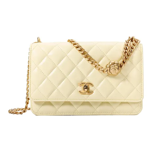 CHANEL Classic Flap CF Lambskin Flap Bag Crossbody Bag Mini Women's Light Yellow