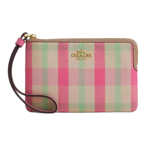 COACH Corner Zip Жаккардовая ткань Клатч Кошелек Мини Женский Розовый