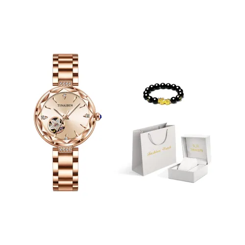 TINAIBIN Автоматический Механический Механизм Стальной Ремешок Часы Женские Золотистый Циферблат