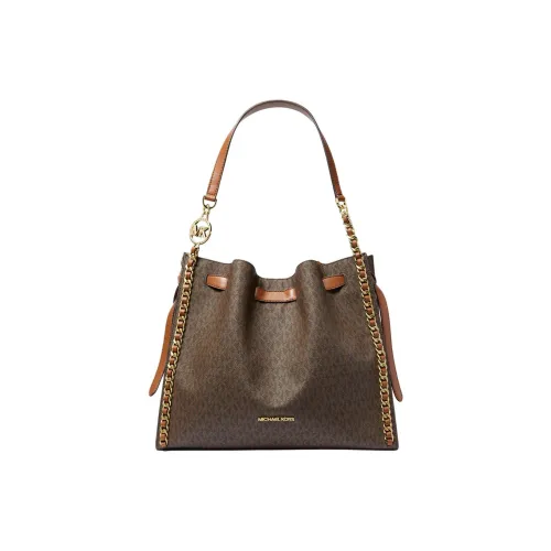 MICHAEL KORS Mina Покрытый холст Ведрообразная сумка Одно плечо Сумка Большая Женская Коричневая