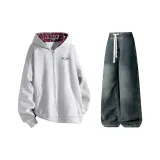 Комплект одежды (Топ в цвете Белый Фотиния Серый + Штаны в цвете Винтажный Синий)