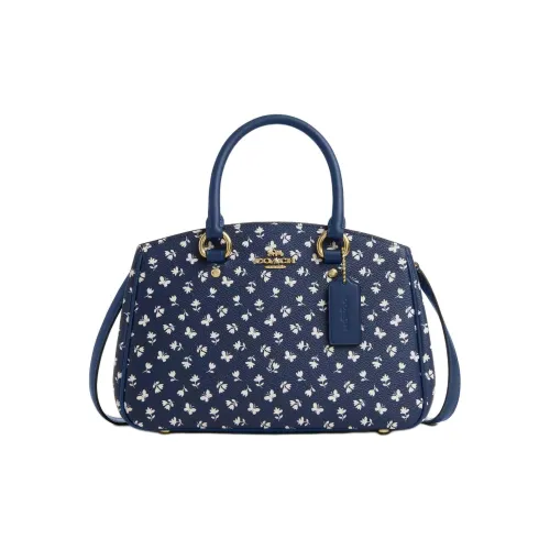 COACH Savannah Покрытый холст Bowling Bag Сумка через плечо Сумка Маленькая Женская Синяя