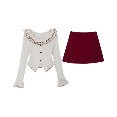 MISTVB Белый Красный Женские Комплекты с Юбкой