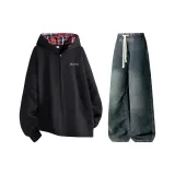 Комплект (черный топ+винтажные синие брюки)