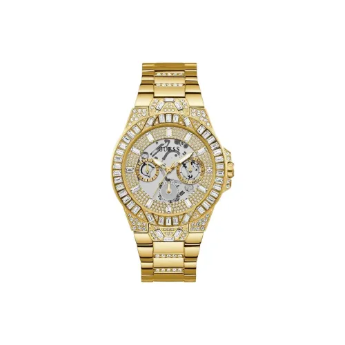 GUESS Мужские часы Кварцевый механизм Ремешок из нержавеющей стали 44 мм Серебристый циферблат