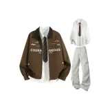 Кофейный + Белый Рубашка + Светло-Серые Повседневные Штаны