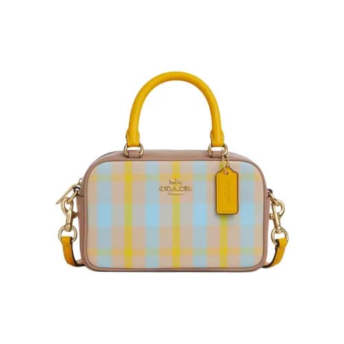 COACH SATCHEL Жаккард с Гладкой Кожей Через плечо Сумка Маленькая Женская Ярко-Желтая