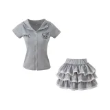 Gray Two-Piece Set (Gray Hooded Jacket + Gray White Puff Skirt)  
Серый двухкомпонентный комплект (серая куртка с капюшоном + серая белая юбка-пышка)