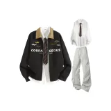 Чёрная+Белая Рубашка+Светло-Серые Повседневные Штаны