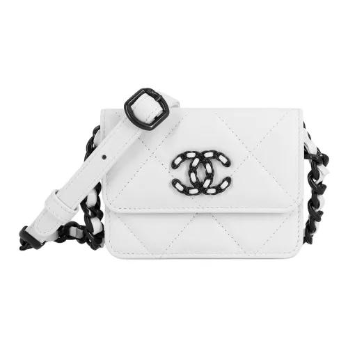 CHANEL 19Bag Гладкая Телячья Кожа и Разрисованный Металл Сумка через плечо Сумка на плечо Держатель для карт Кошелек для монет Женская Черно-Белая